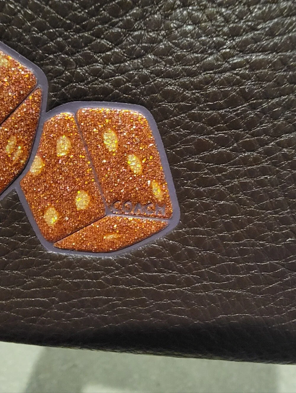 Coach Oxblood/Brown Pebbled Leather Corner Zip Wristet With Orange Dice